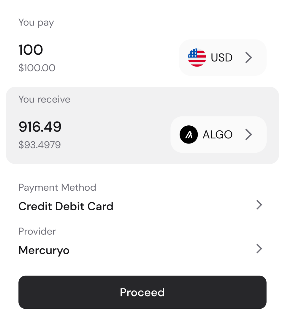 Buying ALGO with a debit card in Pera Wallet